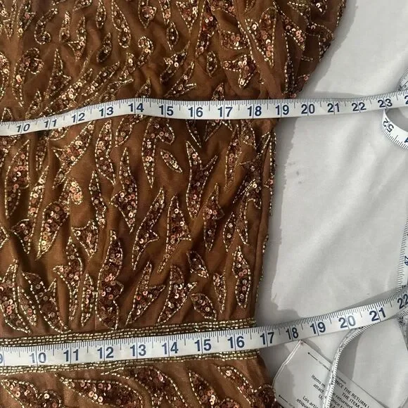 NWT Mac Duggal‎ [ 16W ] 5518 Embellished Long Sleeve High Neck Dress Copper - Picture 4 of 12